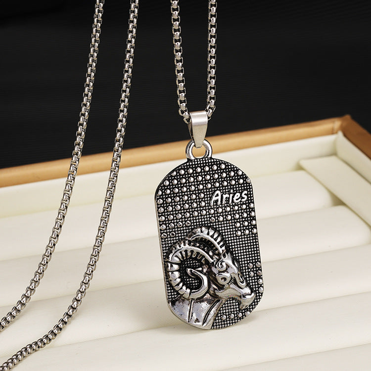 Wholesale Titanium Steel 12 Constellation Necklace  Personality All-match Retro Necklaces