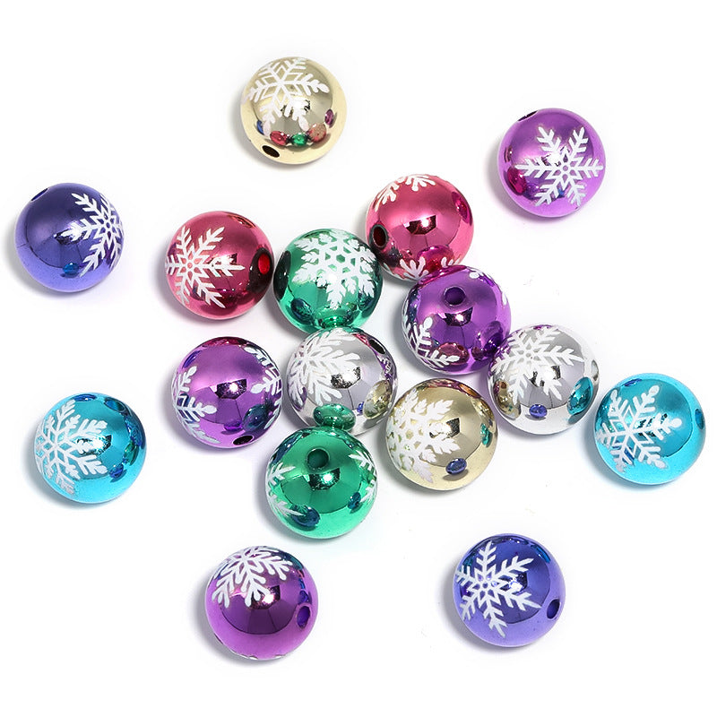 Wholesale 100pcs/pack Christmas color printed snowflake Acrylic Beads DIY Bead Accessories