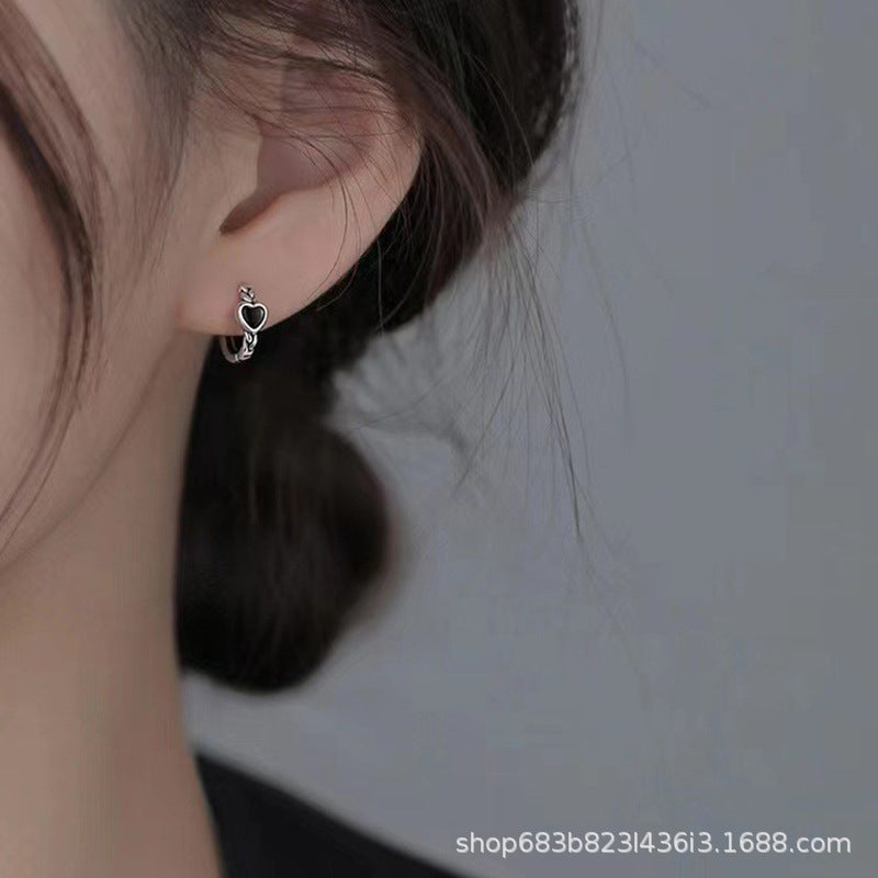 Wholesale S925 Silver Vintage Geometric Black Love Earrings