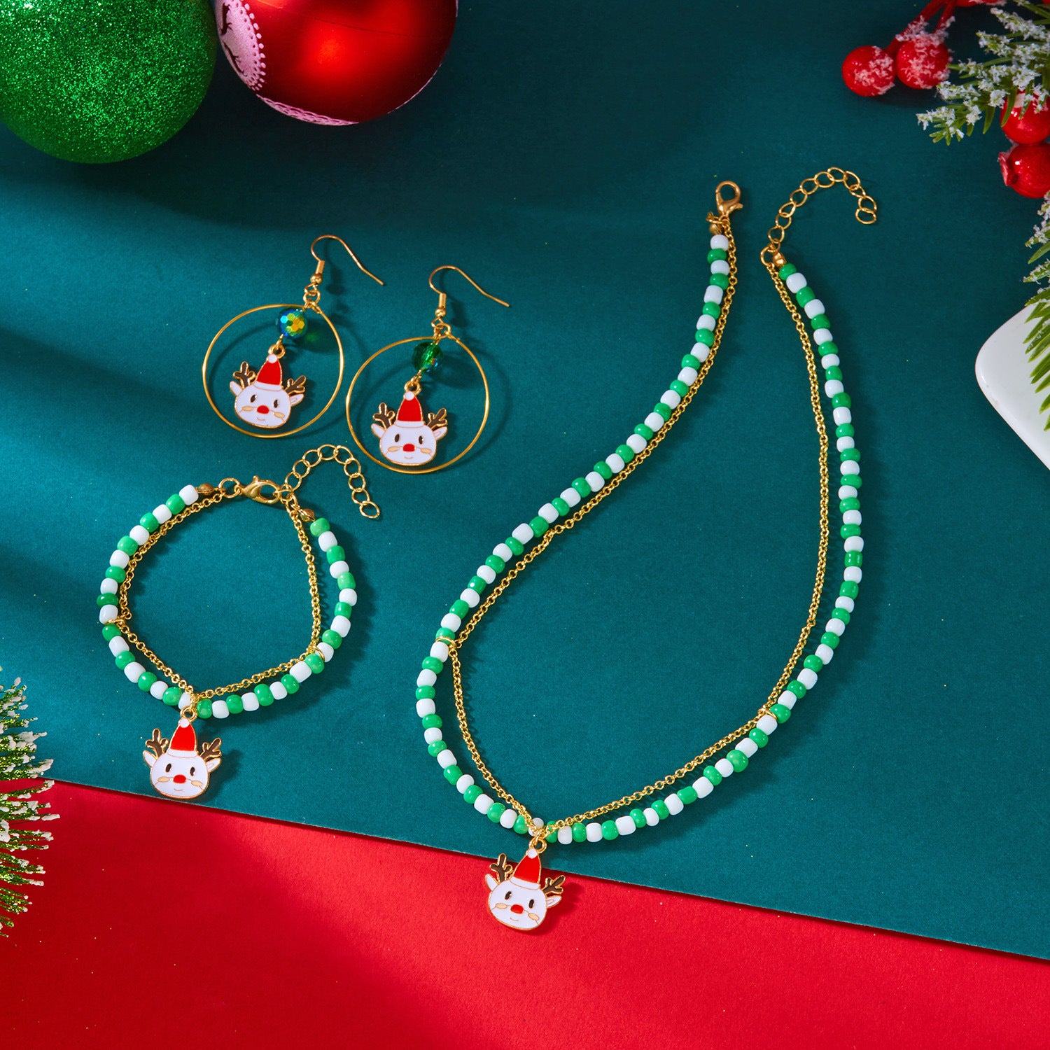 Wholesale Cartoon Christmas Beaded Necklace Bracelet Set