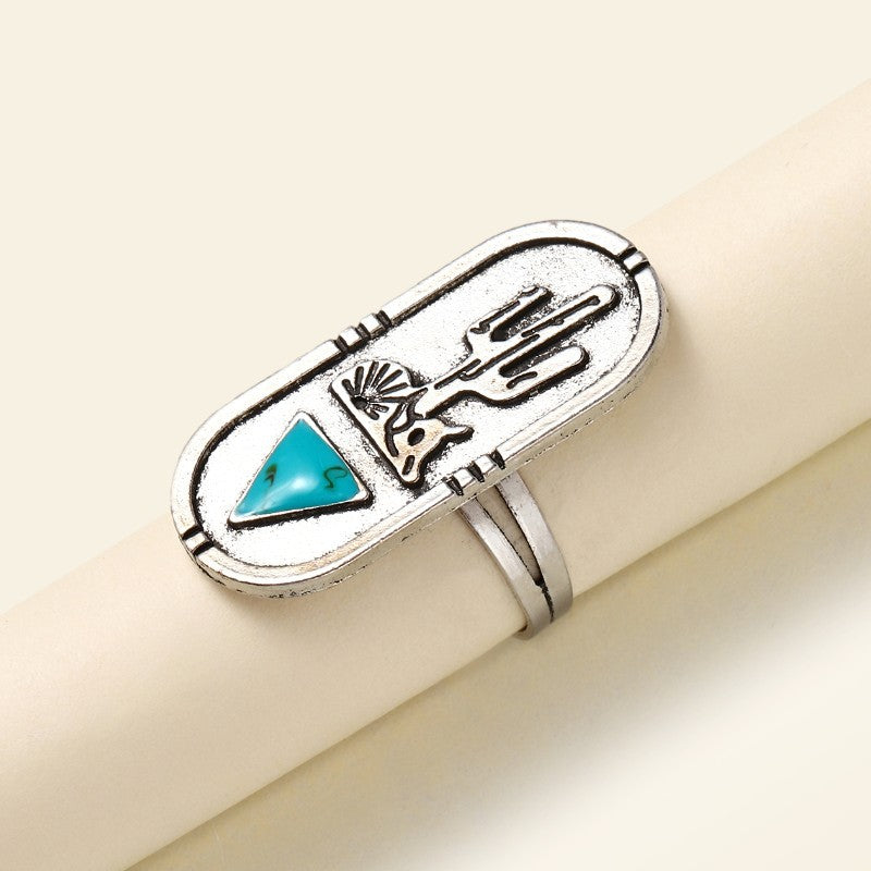 Wholesale Vintage Geometric Oval Cactus Turquoise Ring
