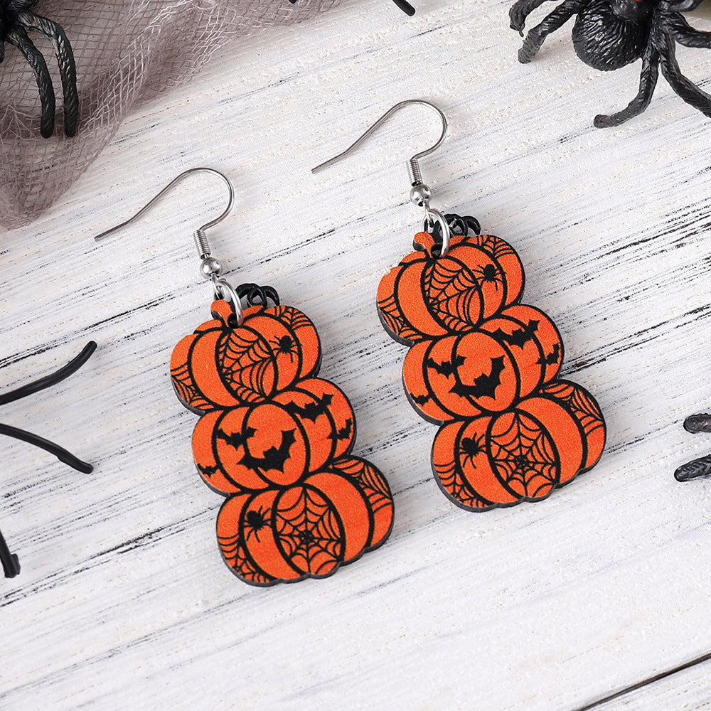 Wholesale Halloween bat grimace pumpkin pendant wood earrings