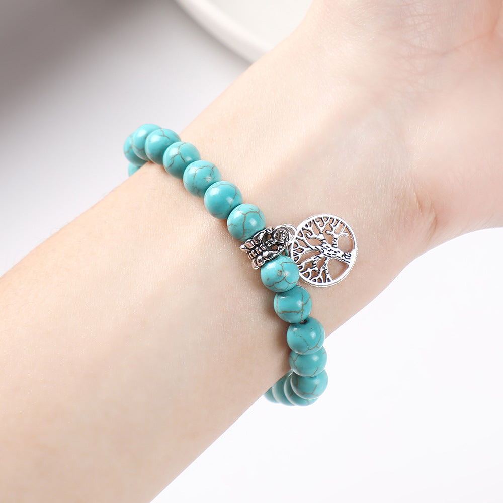 Wholesale Bohemian Turquoise Acrylic Turtle Tree Pendant Bracelet Fashion Accessory for Daily Wear