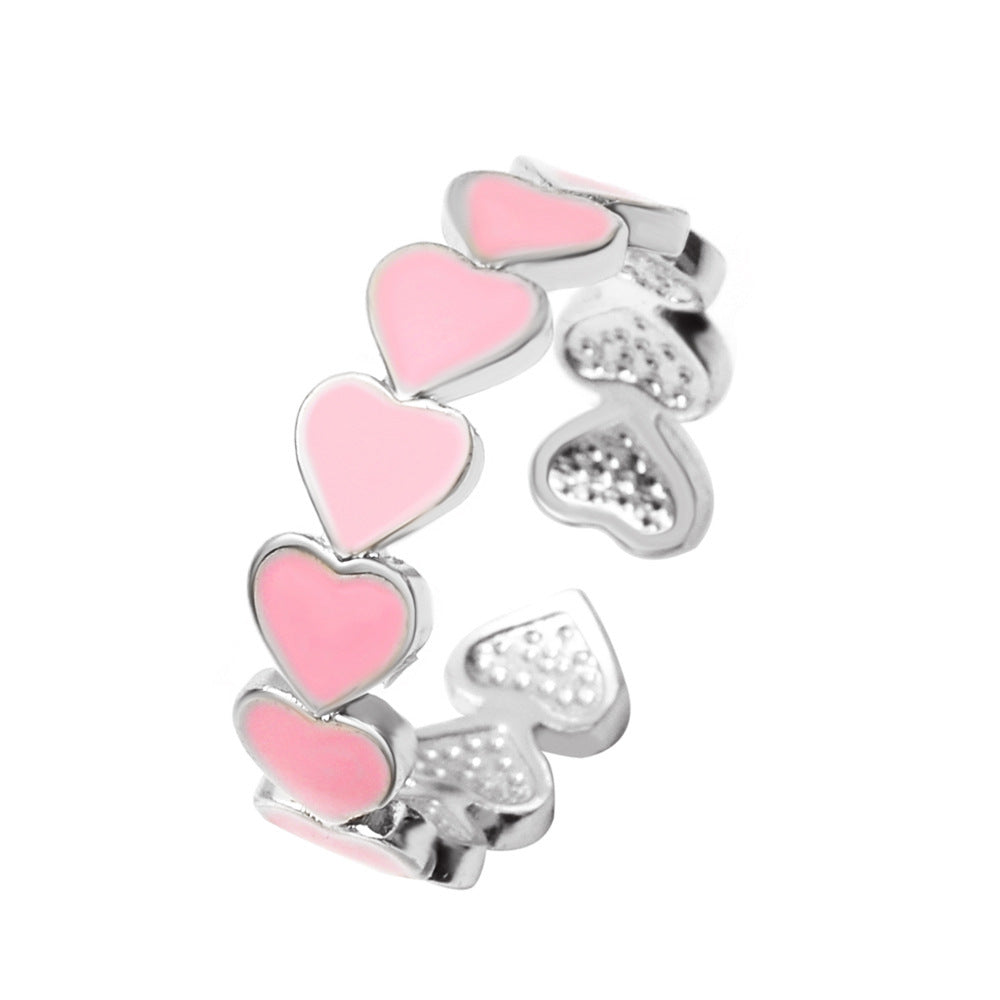 Wholesale pink love  sweet open heart-shaped ring