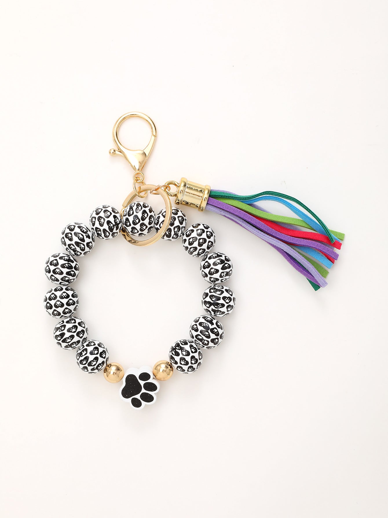 Wholesale Colorful Tassel Cat Claw Leaf Wooden Beaded Wristlet Keychain ACC-KC-YTian023