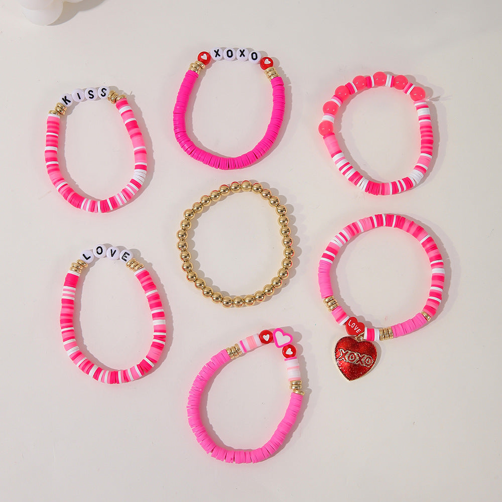 Wholesale Cute Pink Valentine's Day Heart Bracelet Set