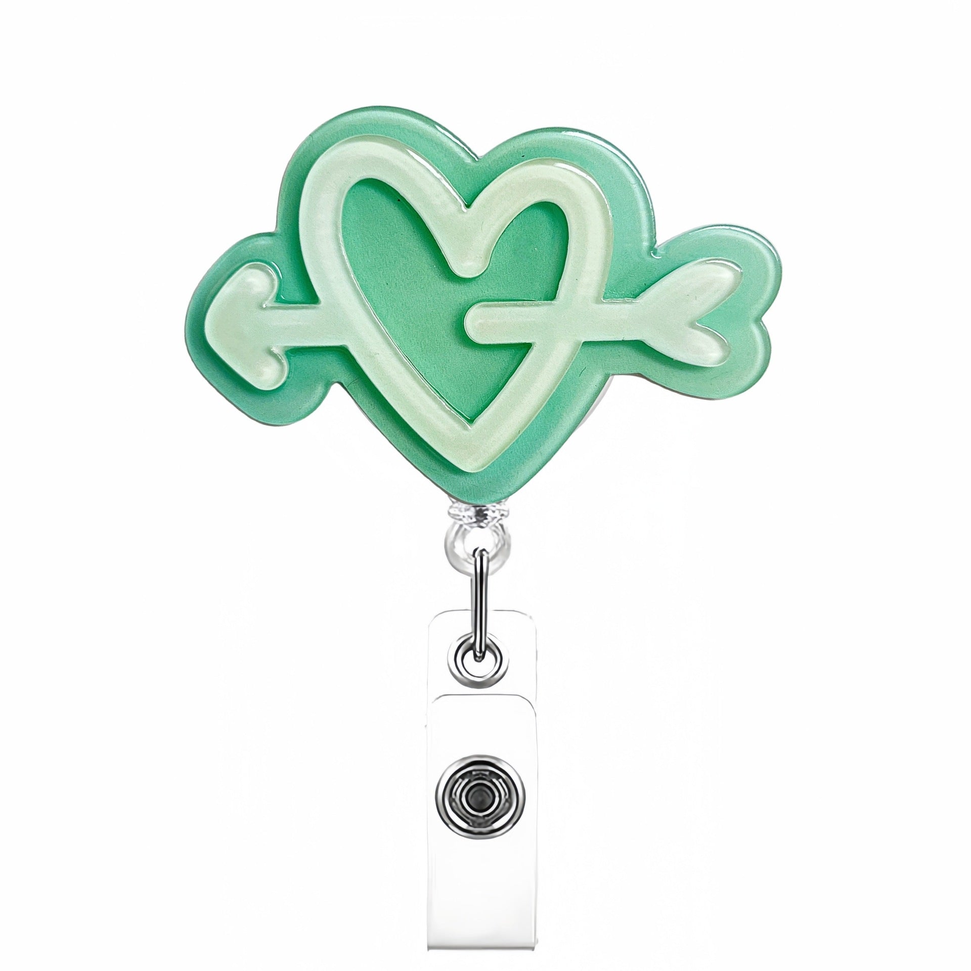 Wholesale Colorful 3D Double-layer Heart-shaped Acrylic Retractable Clip Badge Keychain