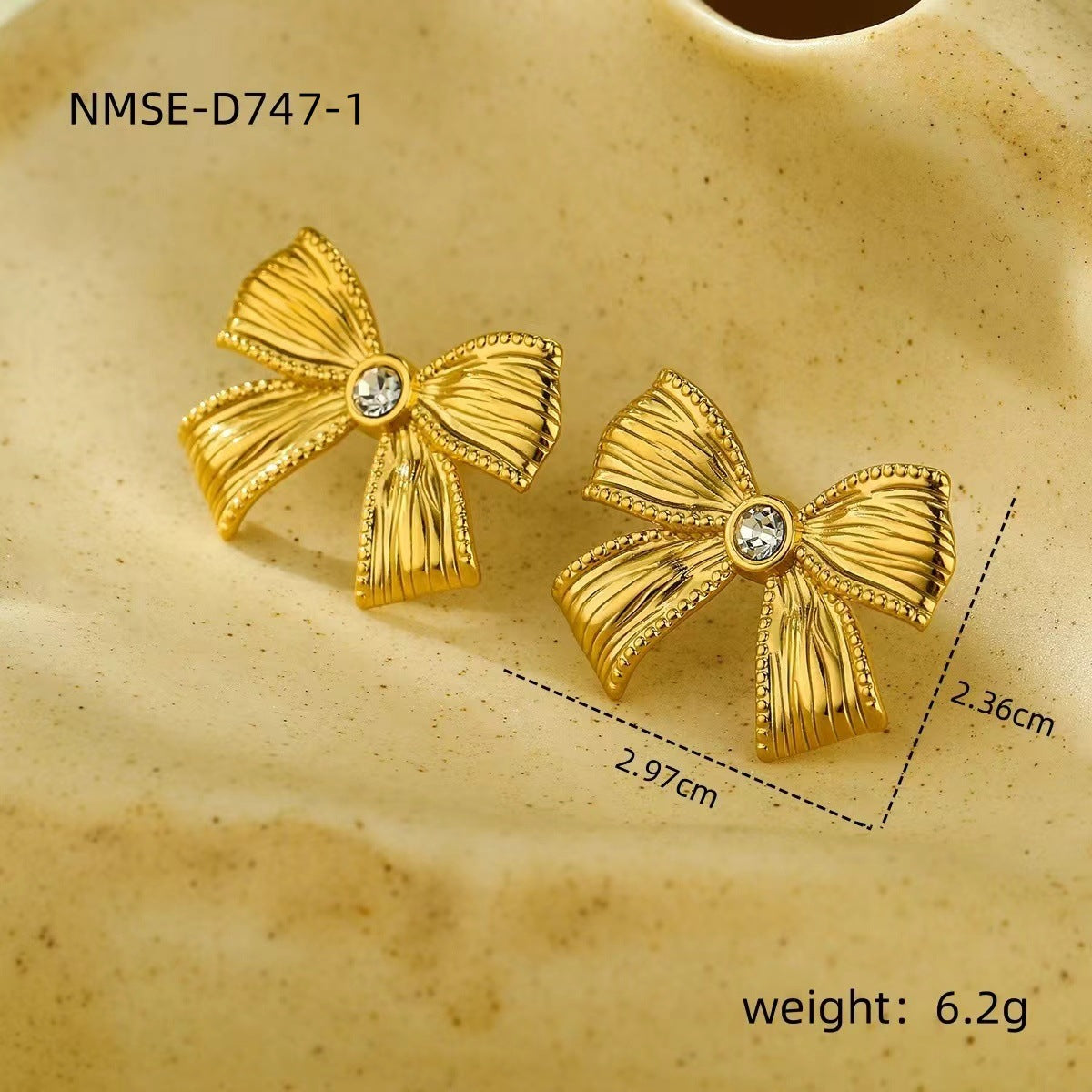 Wholesale Diamond Bow Stainless Steel Necklace  Earrings Ring suit Jewelry