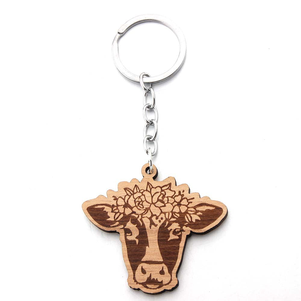 Wholesale Western Style Bull Head Wooden Keychain ACC-KC-JinAn018