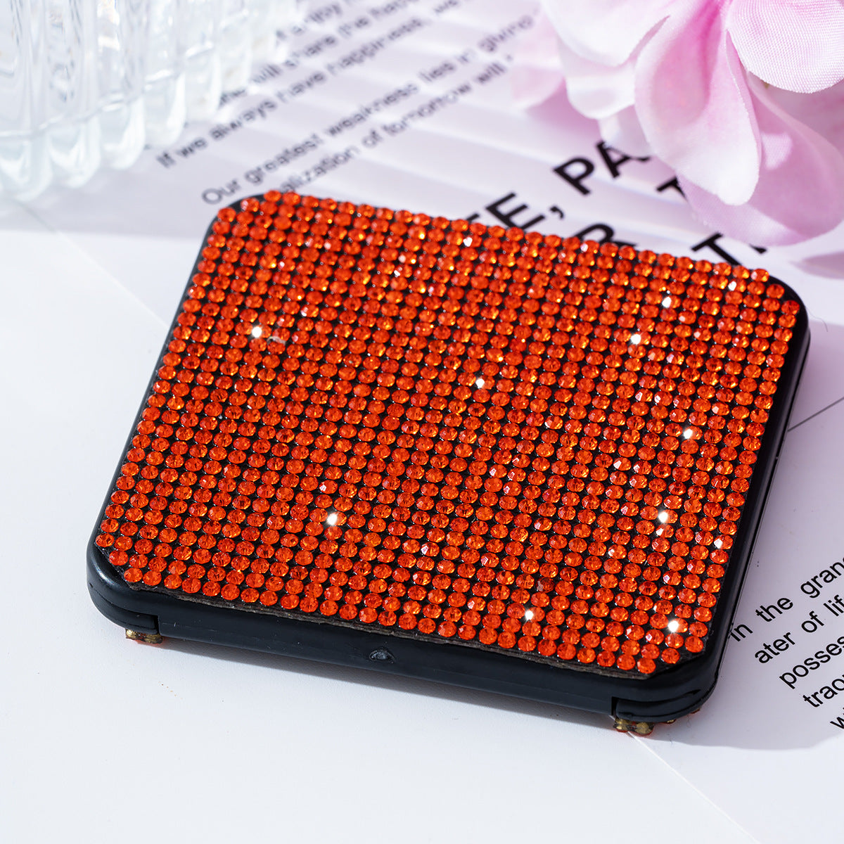 Wholesale Rhinestone portable small mirror mini portable double-sided folding square makeup mirror