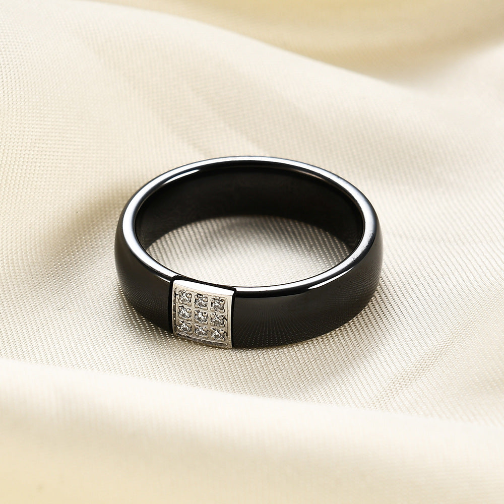 Wholesale  inlaid zircon  6mm  black and white ring