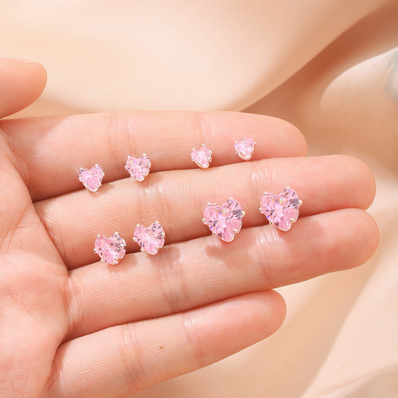 Wholesale S925 ear hole four claw love zircon light luxury earrings