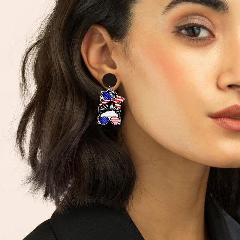 Wholesale American Independence Day Rainbow Hijab Women Acrylic Earrings ACC-ES-XP018