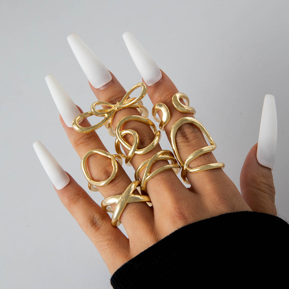Wholesale irregular hollow arc opening ring set