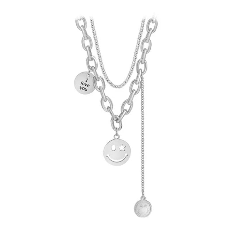 Wholesale Fashionable Face Titanium Steel Multi Layer Chain Necklace For Children And Adults Boutique Resale