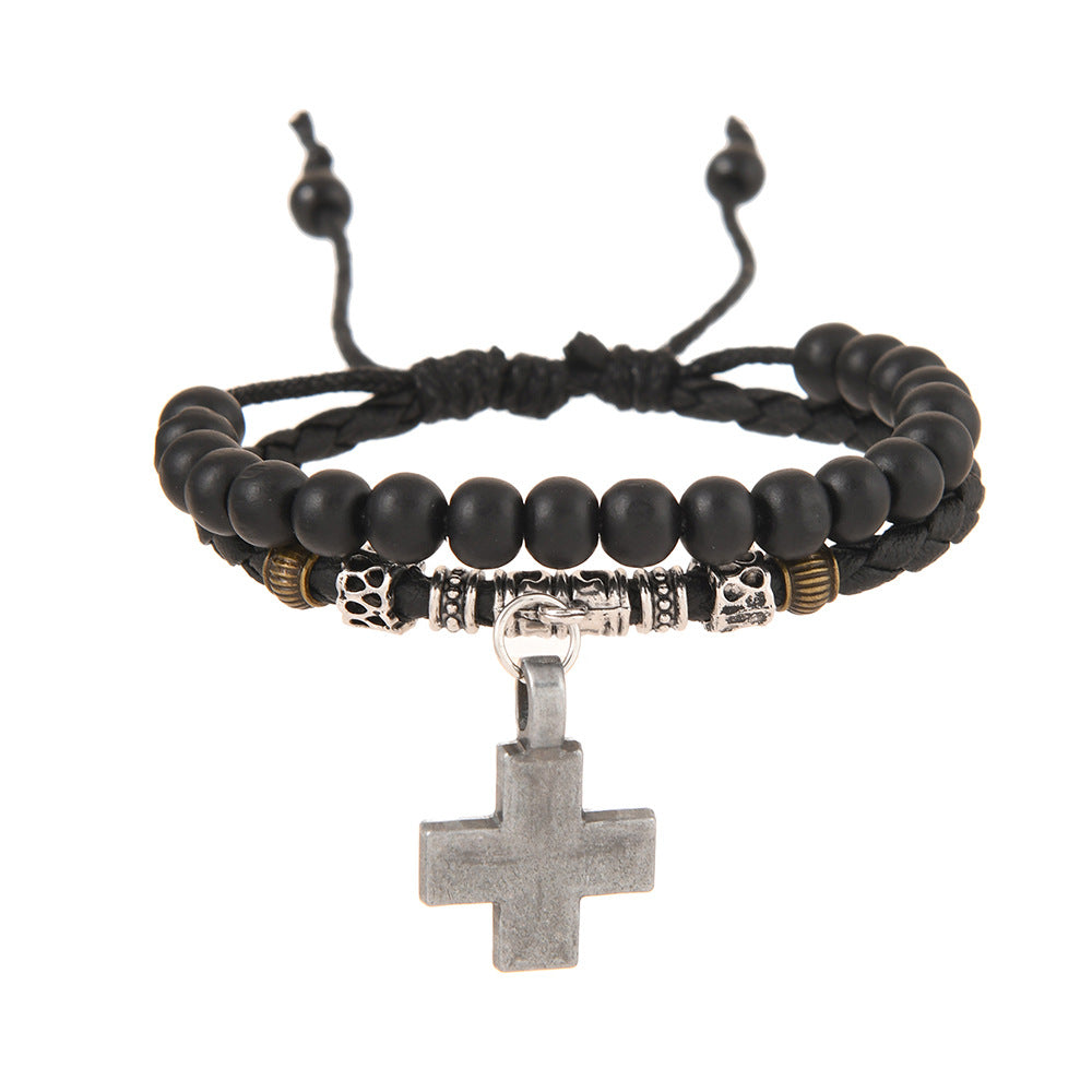 Wholesale Vintage Alloy Cross Wax Rope Sweater Chain Necklace Set