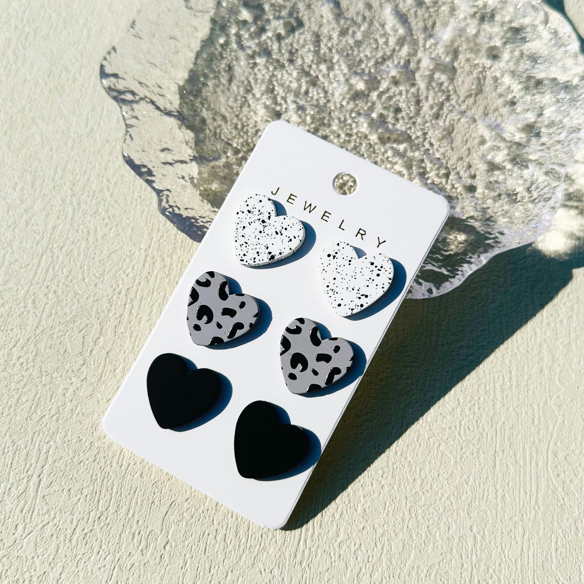 Wholesale  3pcs/set Valentine's Day Denim love paint printing clay texture stud earrings