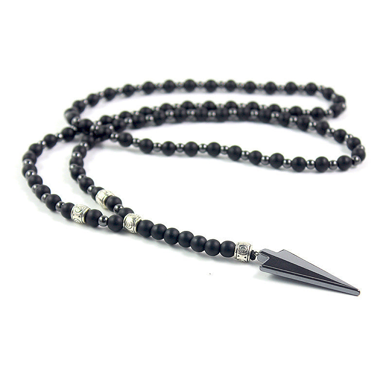 Wholesale Matte  Black Onyx Round Bead Hematite Arrow Necklace