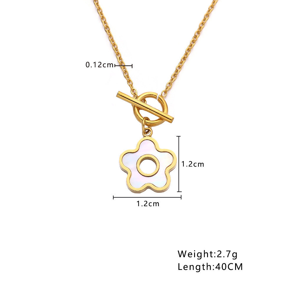 Wholesale Five-leaf Flower Pendant Titanium Steel Gold-plated Necklaces Choker Necklaces ACC-NE-DaLang003