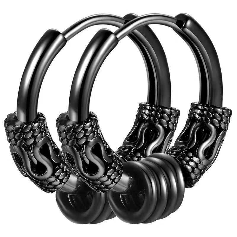Wholesale Titanium Steel Dragon Pattern Earrings Trendy Korean Style for Men Everyday Wear Jewelry Accessory