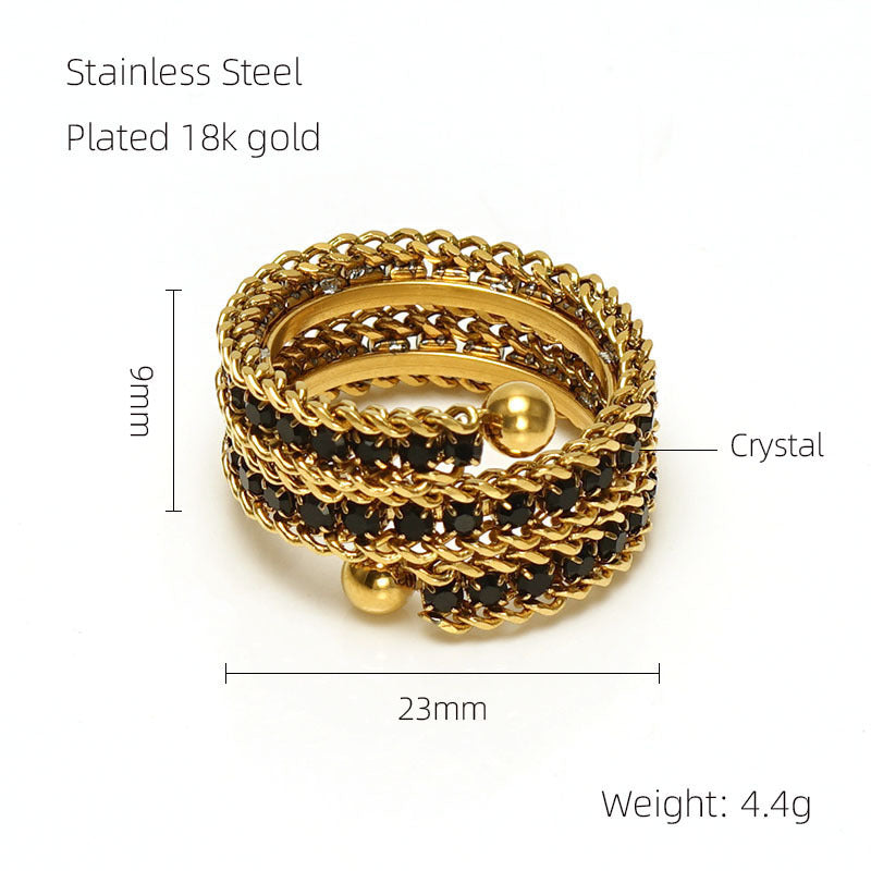 Wholesale Stainless Steel Rings 18k Full Diamond Multi-layer Open Adjustable Rings ACC-RS-ZhongXin006