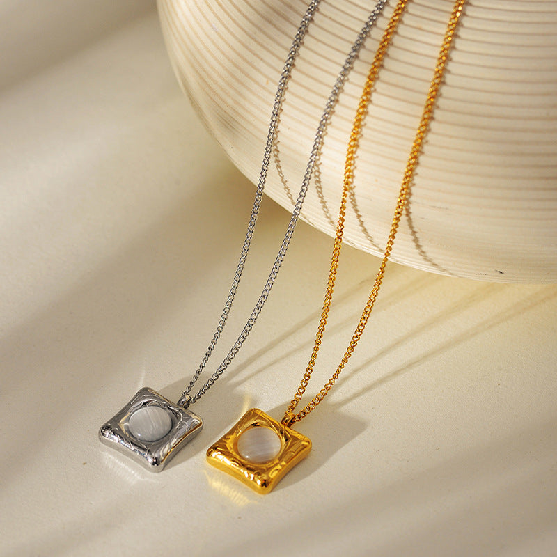 Wholesale square cat' s eye pendant stainless steel necklace