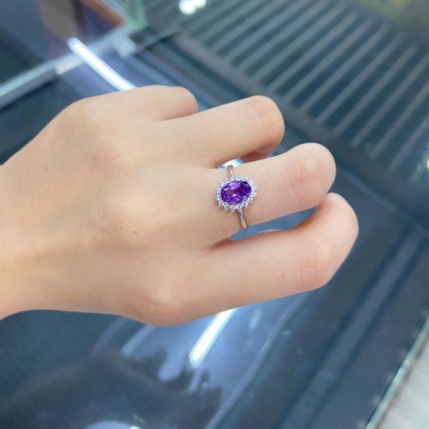 Wholesale s925 Silver Plated Red Blue Yellow Amethyst Zircon Adjustable  Open Ring