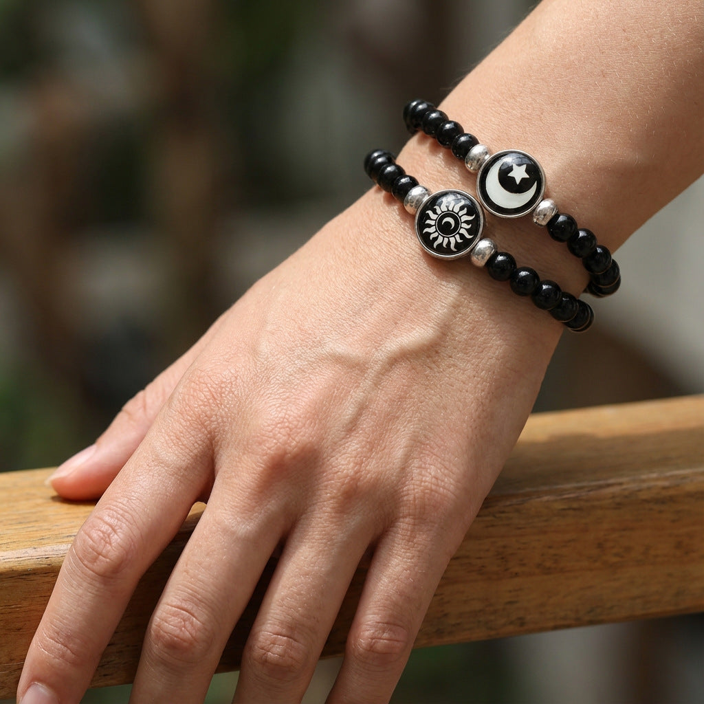 Wholesale Handmade Glass Beaded Bracelet Unisex Glow In The Dark Sun Moon Design Everyday Wear Gift
