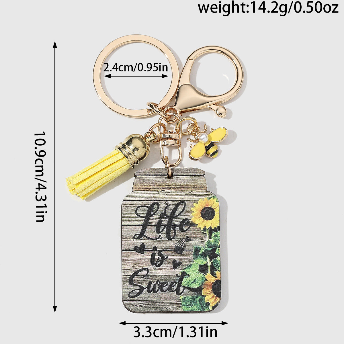 Wholesale New Wooden Sunflower Slogan Key Chain Bee Honey Pot Color Printed Pendant Key Chain Women's Men's Gift ACC-KC-HuiWen003