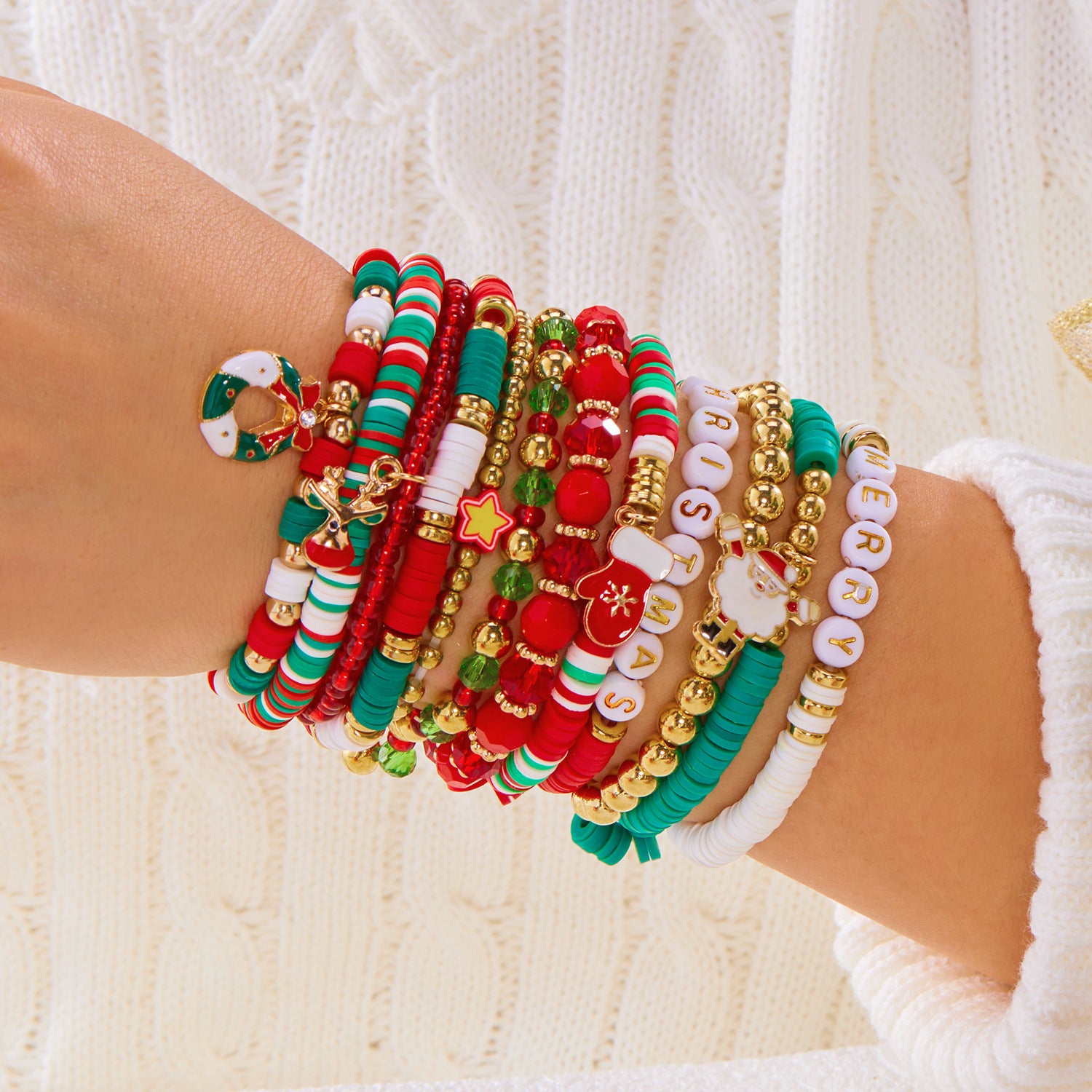 Wholesale Christmas Multi-layer Soft Ceramic Elk Bracelet Set