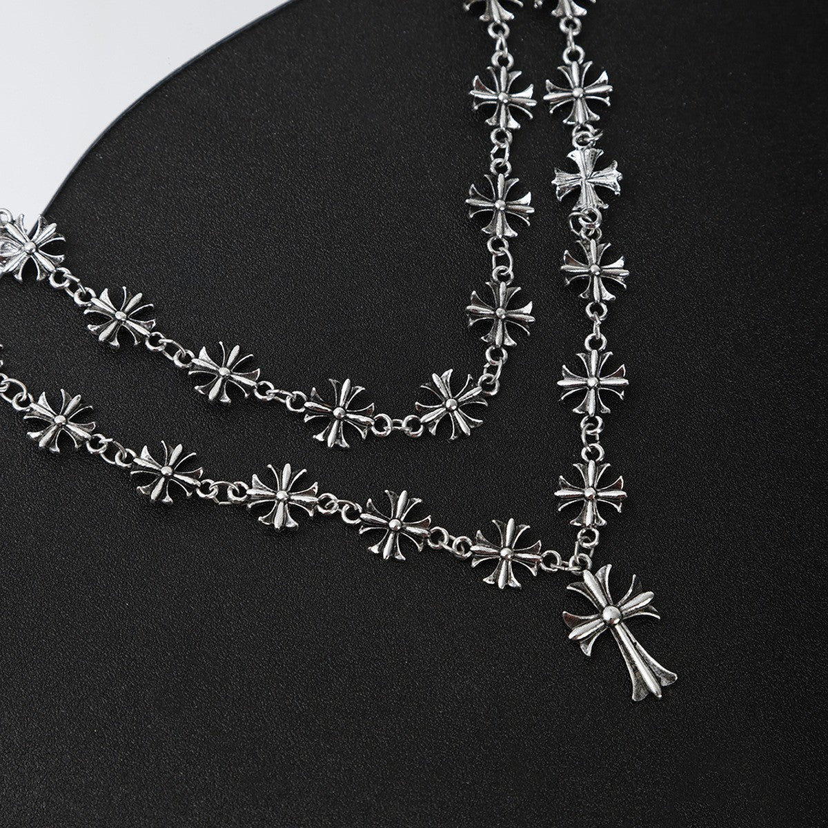 Wholesale Double Layer Cuban Chain Cross Pendant Necklace Zinc Alloy Electroplated Hip Hop Style Fashion Accessory for Men
