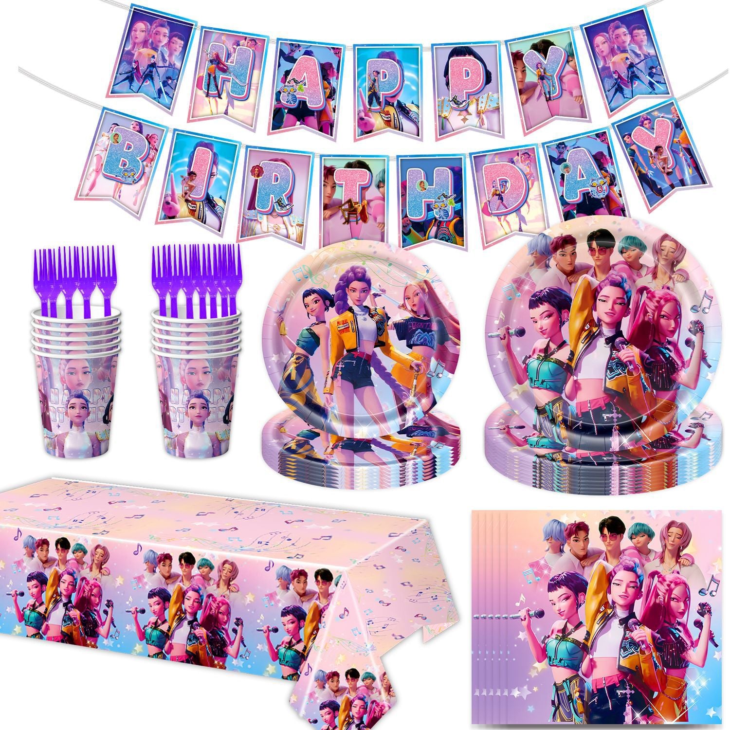 Wholesale KPOP  birthday party decoration tableware supplies atmosphere layout five-piece set kpop