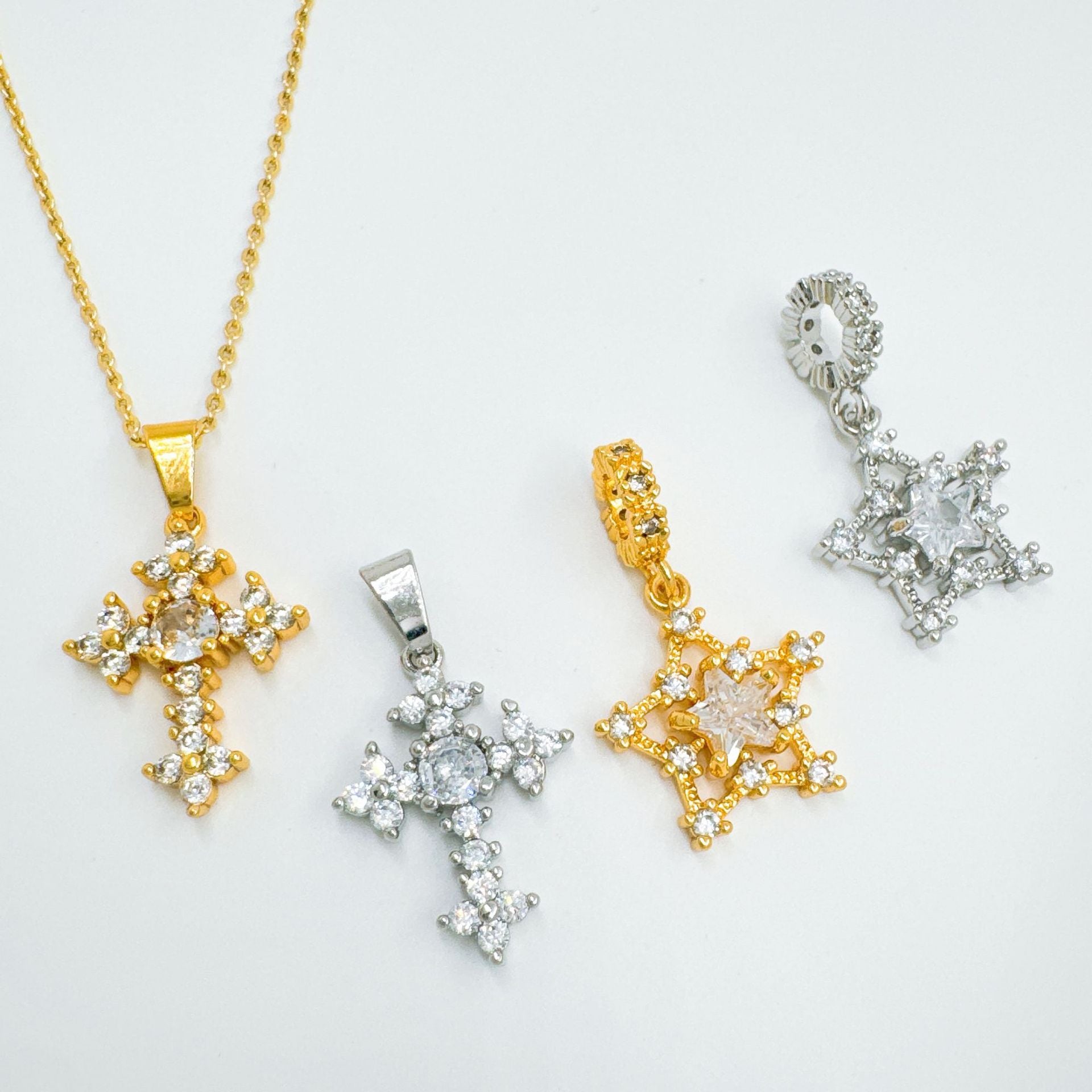 Wholesale Light Luxury Cross Necklace,  Gold Plated Copper Micro Inlaid Zircon