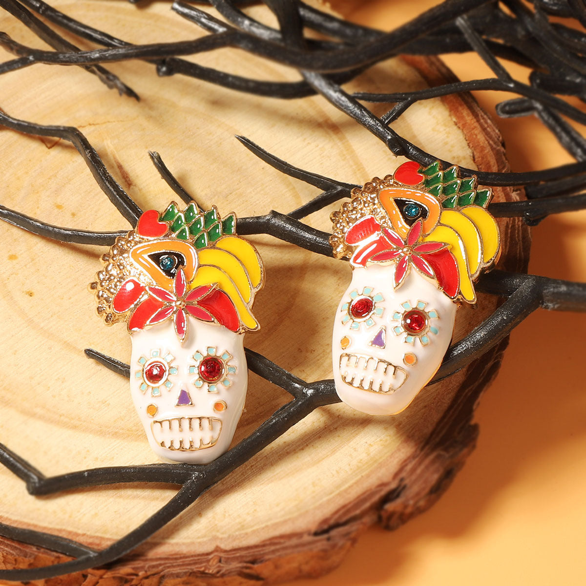 Wholesale Oil-drop  Skull Earrings