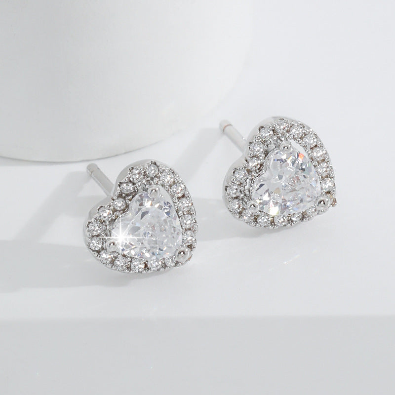 Wholesale Heart Shape Diamond Copper S925 Silver Needle Earrings ACC-ES-YingRong004