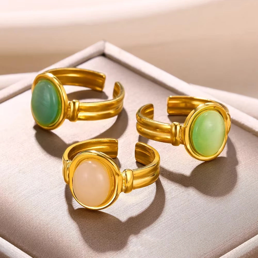 Wholesale Retro Oval Cat' s Eye Stone Ring,  Gold-Tone Stainless Steel,  Adjustable,  Everyday Gift
