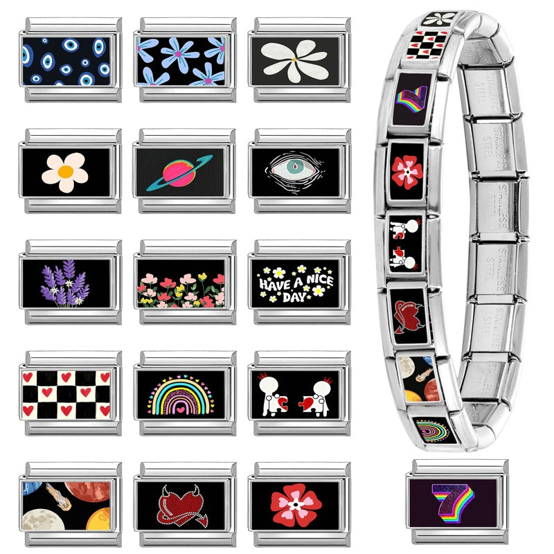 Wholesale  9mm Italian Charm Starter Bracelets DIY square Single Section Creative Stainless Steel Composable Bracelet