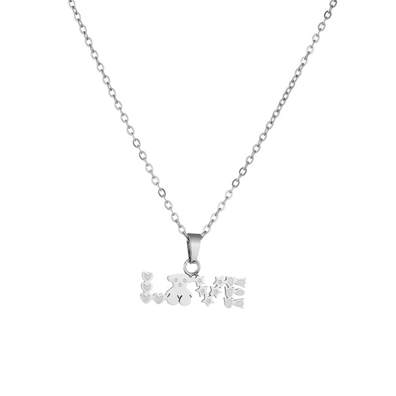 Wholesale  bear love letter necklace stainless steel jewelry