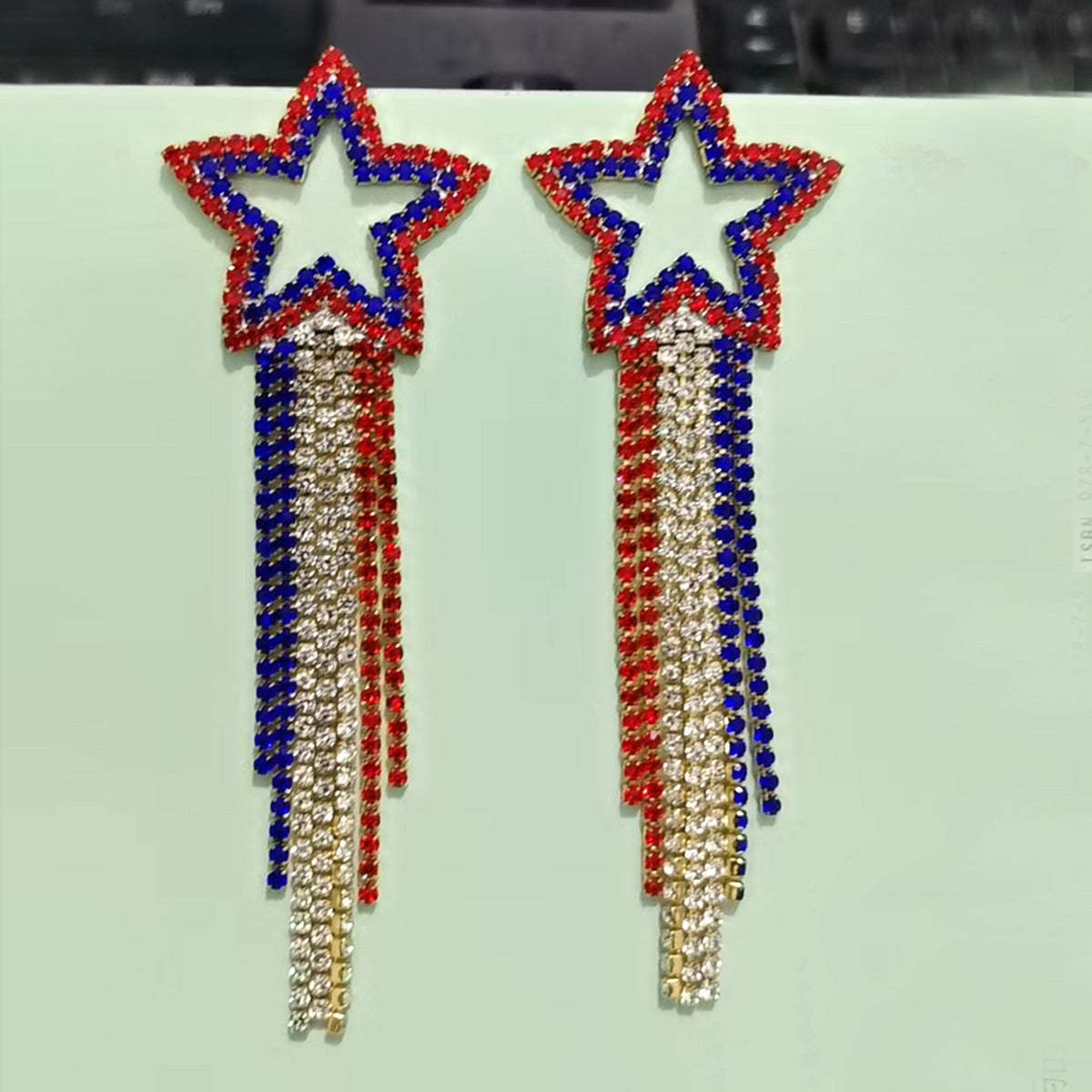 Wholesale Independence Day Exaggerated Long Tassel Love Earrings