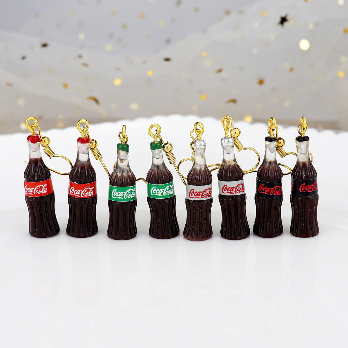 Wholesale resin three-dimensional four-color coke bottle earrings