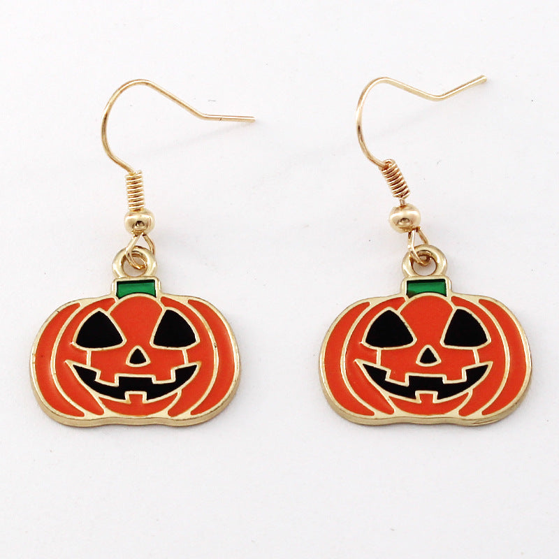 Wholesale 2 Pairs/Pack  Halloween Alternative Pumpkin Head Alloy Oil Drop Earrings ACC-ES-Liyao001