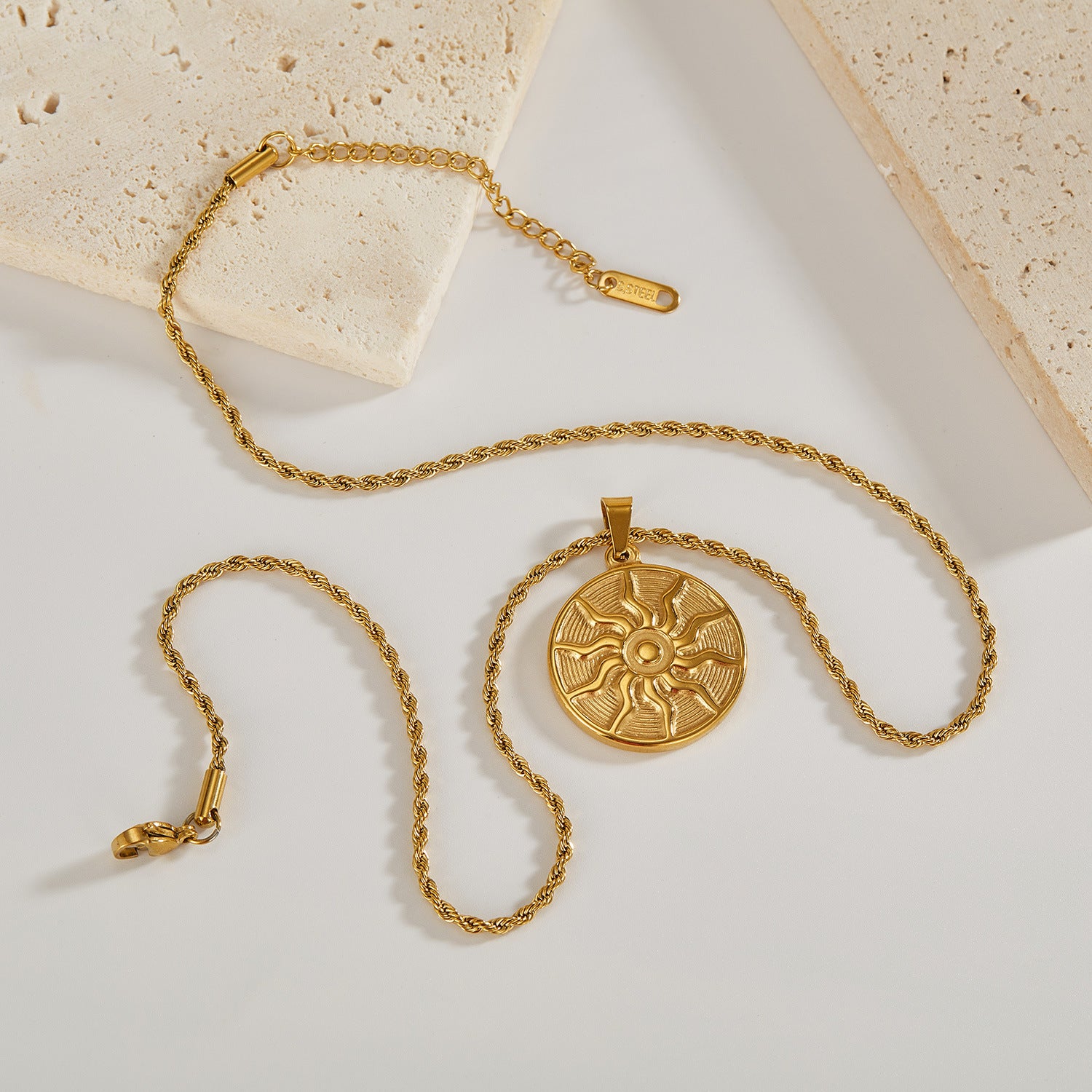 Wholesale round brand sun pendant simple  stainless steel necklace