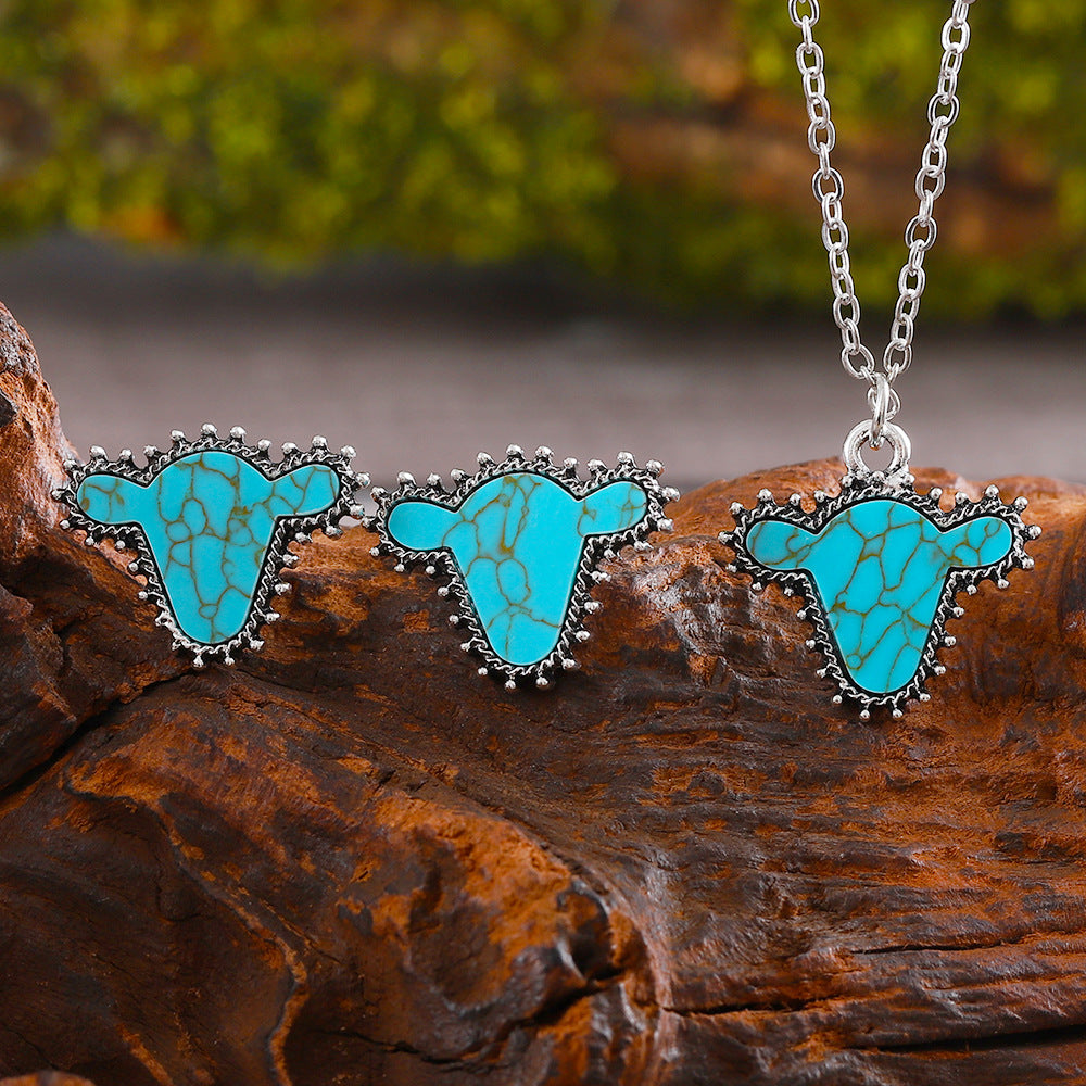 Wholesale Cactus Star Bull Head Heart Turquoise Earrings Necklace Set