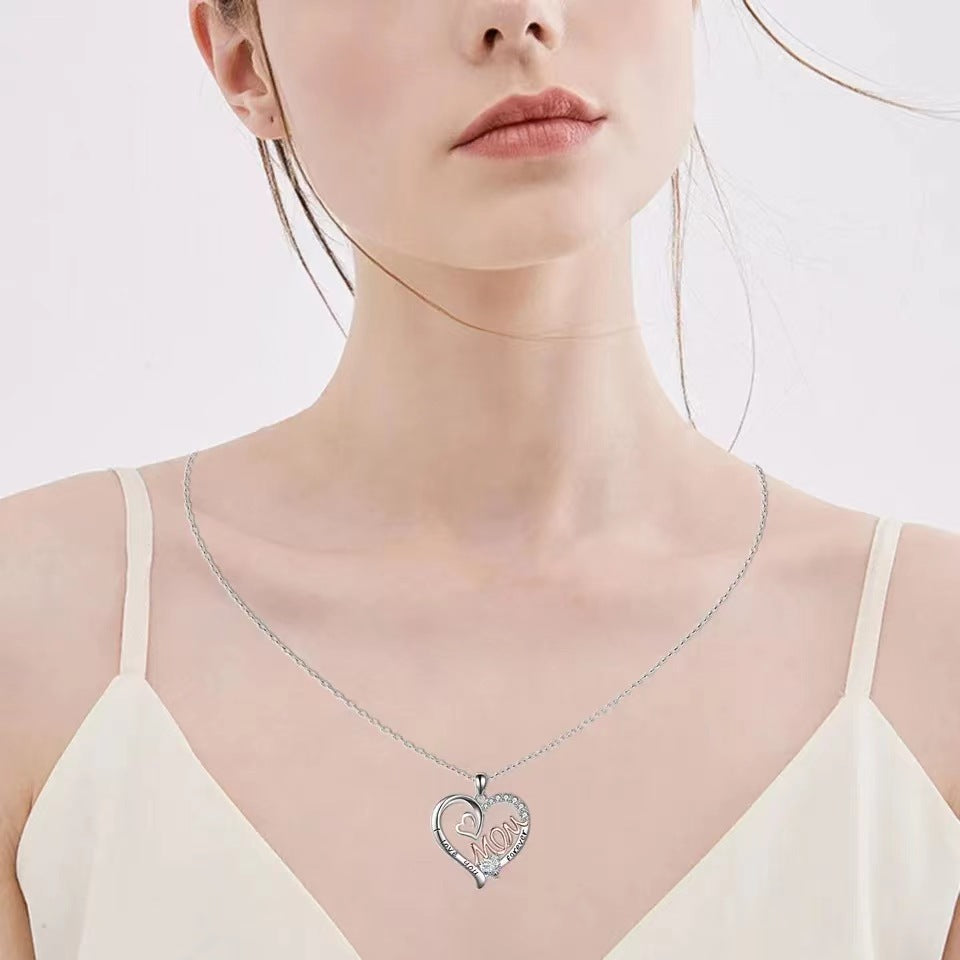 Wholesale  Mother's Day diamond heart-shaped love mom double love mom necklace