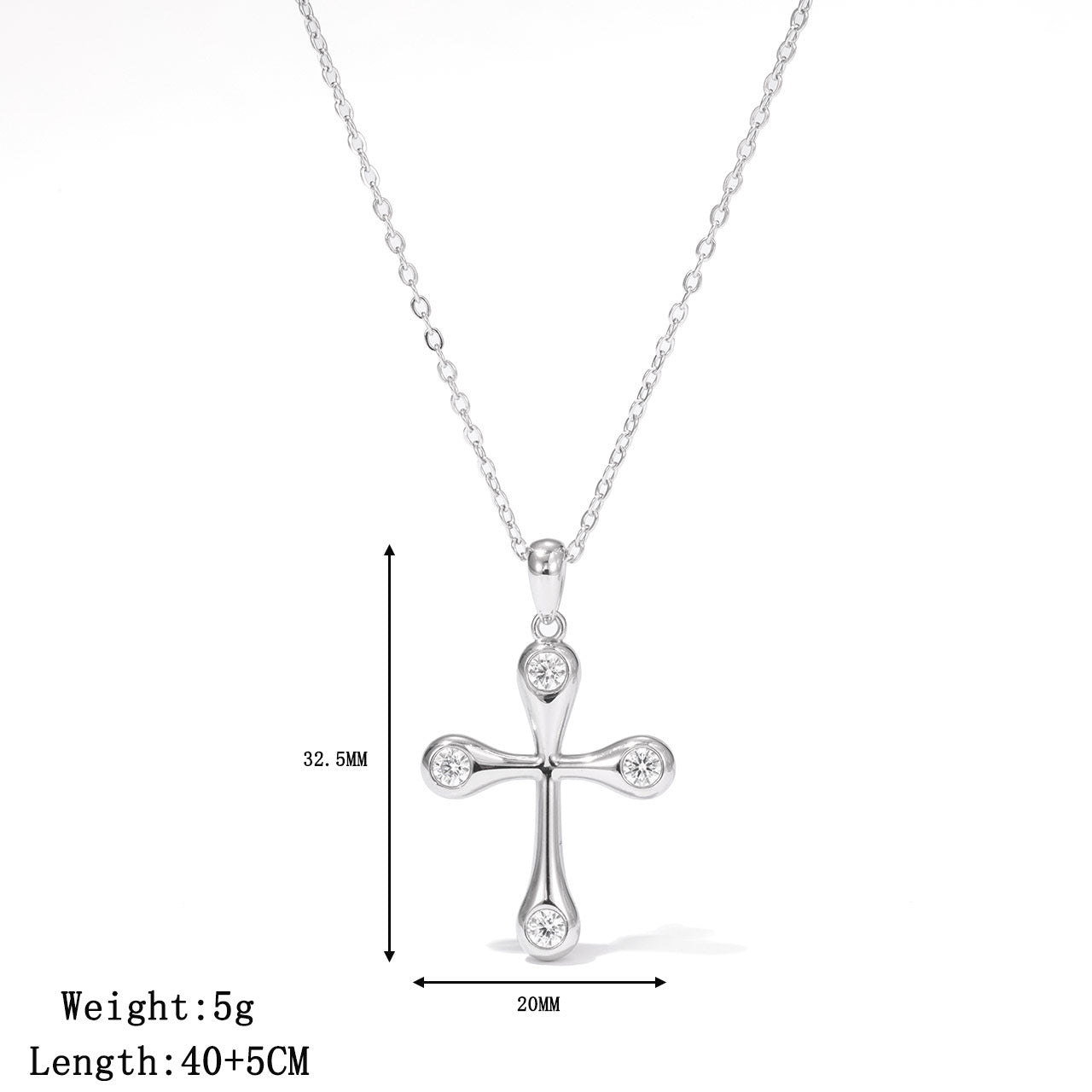 Wholesale Titanium Steel Cross  Colorful Zircon Clavicle Necklace