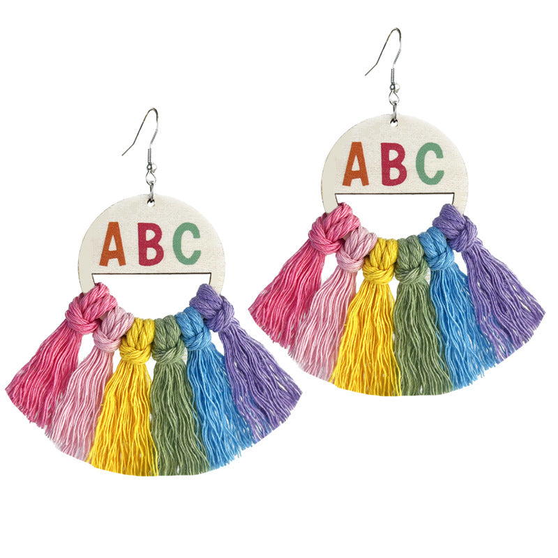 Wholesale 2 Pairs/pack Rainbow Color Teacher Letter English Math Earrings ACC-ES-HY215
