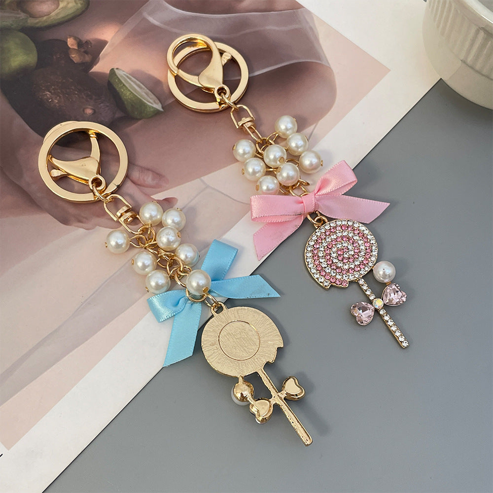 Wholesale Diamond Bow Pearl String Lollipop Car Keychains ACC-KC-ChenHui006