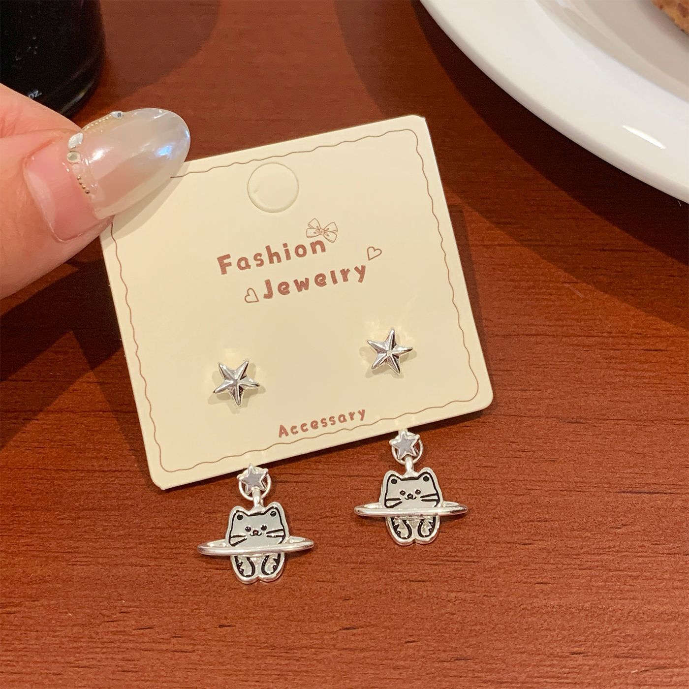 Wholesale Cartoon cute star line puppy cat earrings female silver needle design sweet earrings