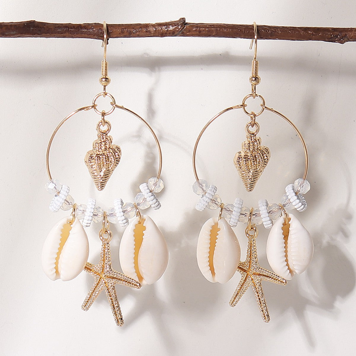 Wholesale Starfish conch earrings, bohemian ocean beach resort shell beaded earrings