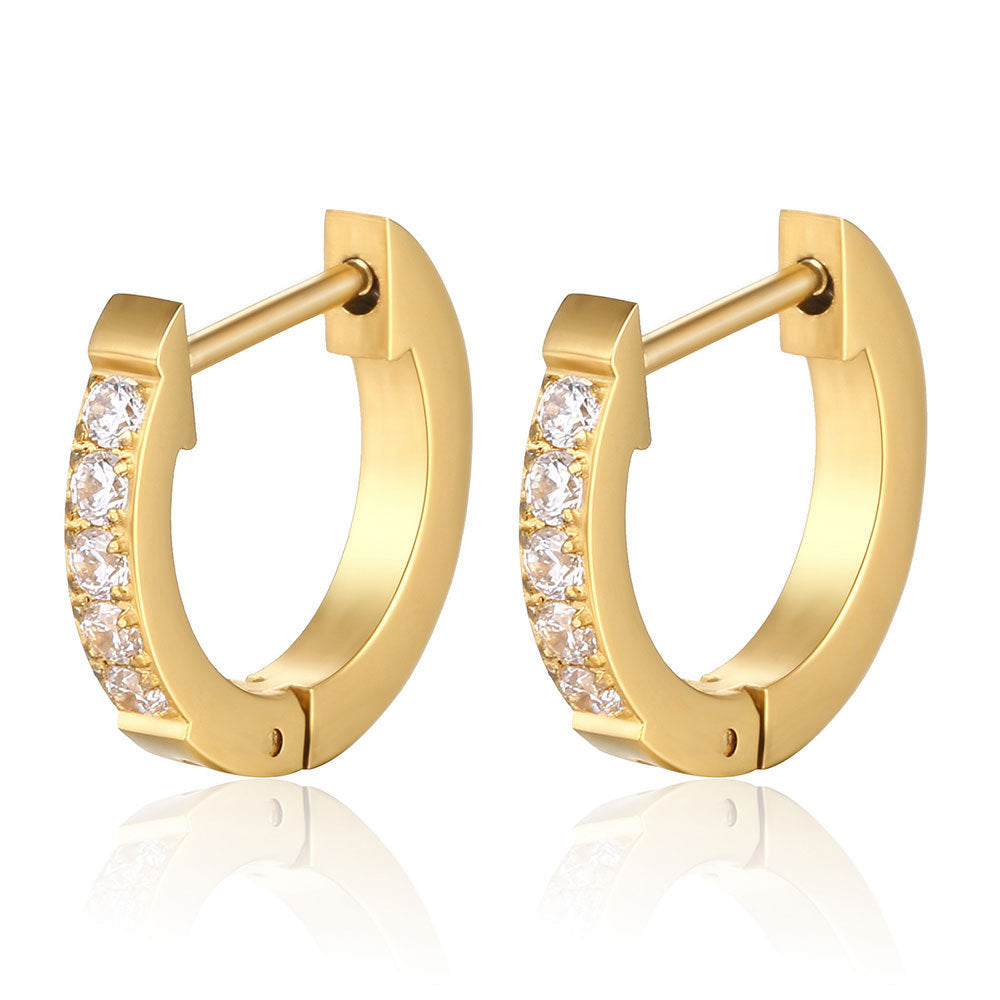 Wholesale Titanium steel diamond 9mm ear buckle 18K gold Fashion  earrings